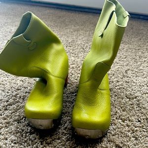 Sanita Green leather clog boots